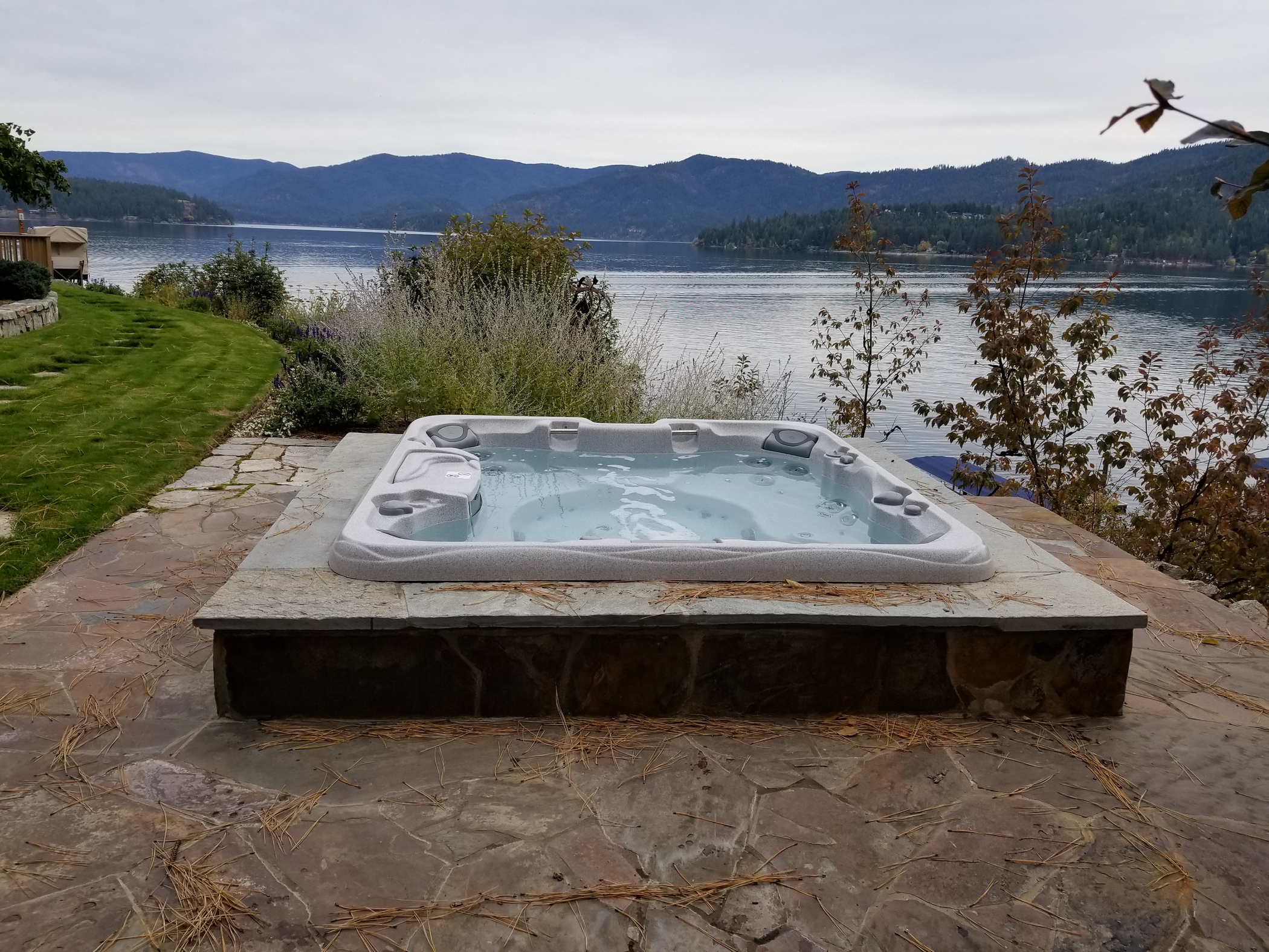 Built-in hot tub installation.