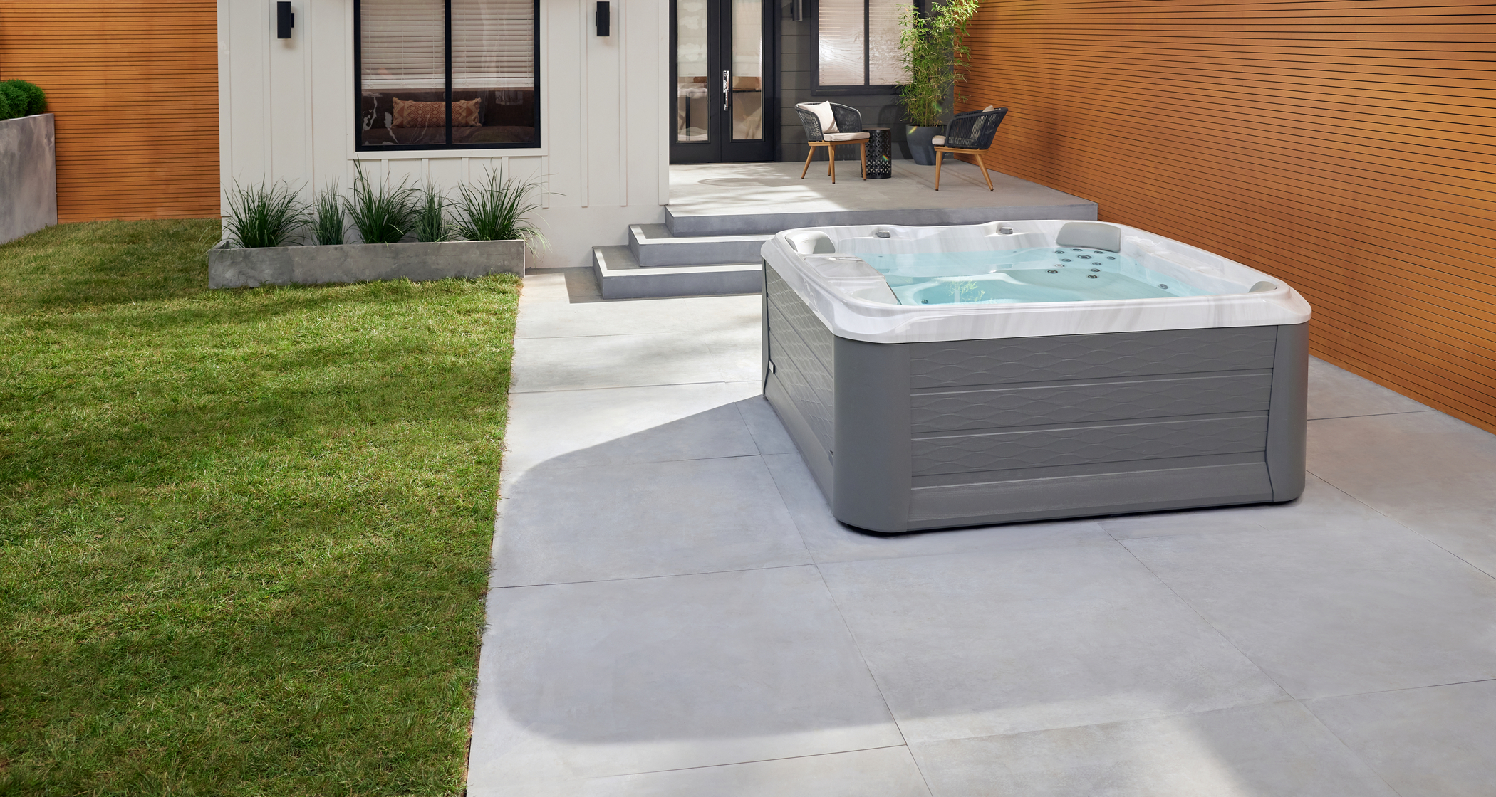 Outdoor hot tub installation.