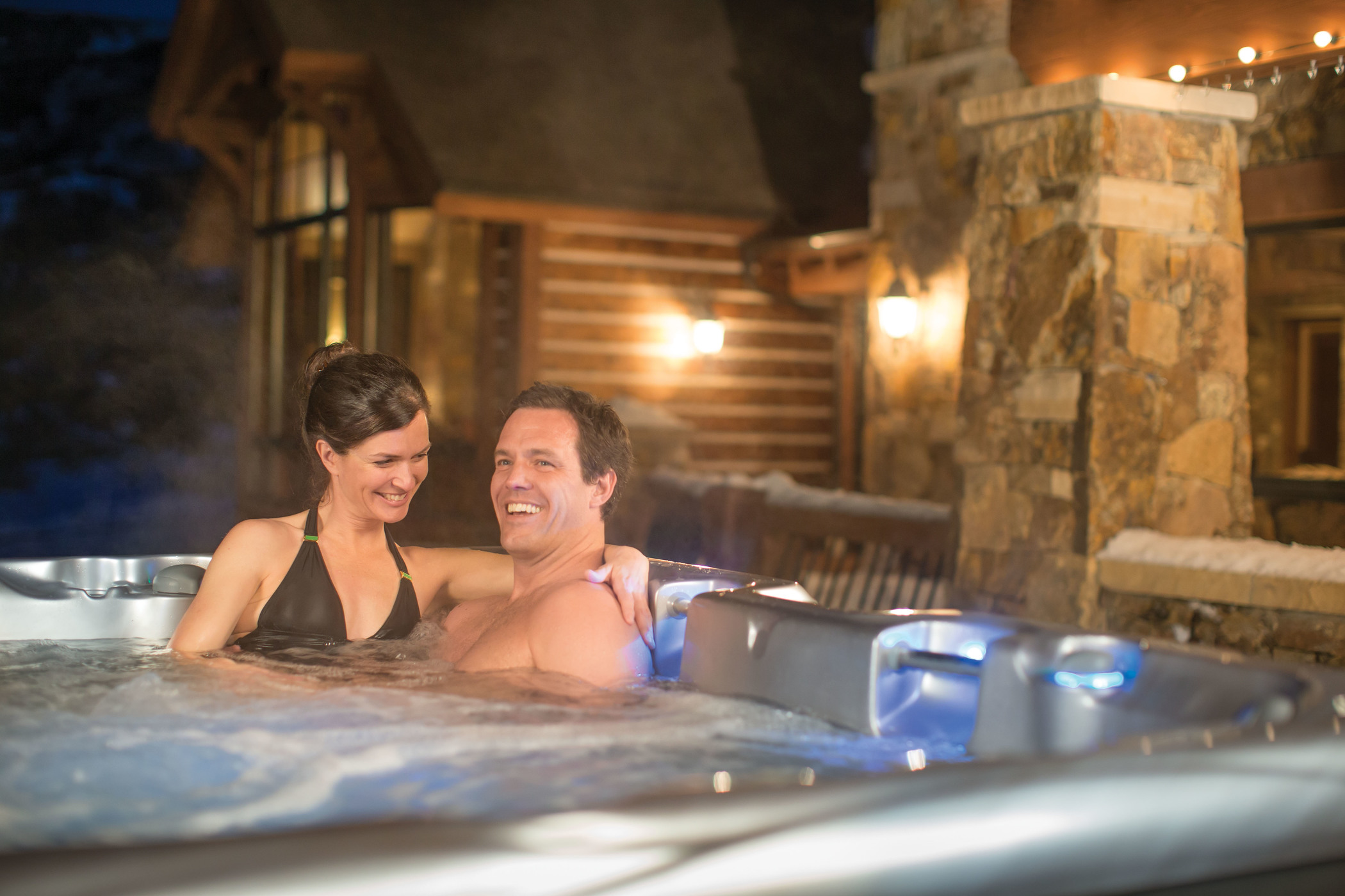 A couple in the hot tub 