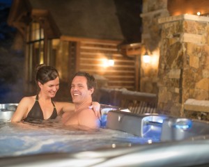 A couple in the hot tub 