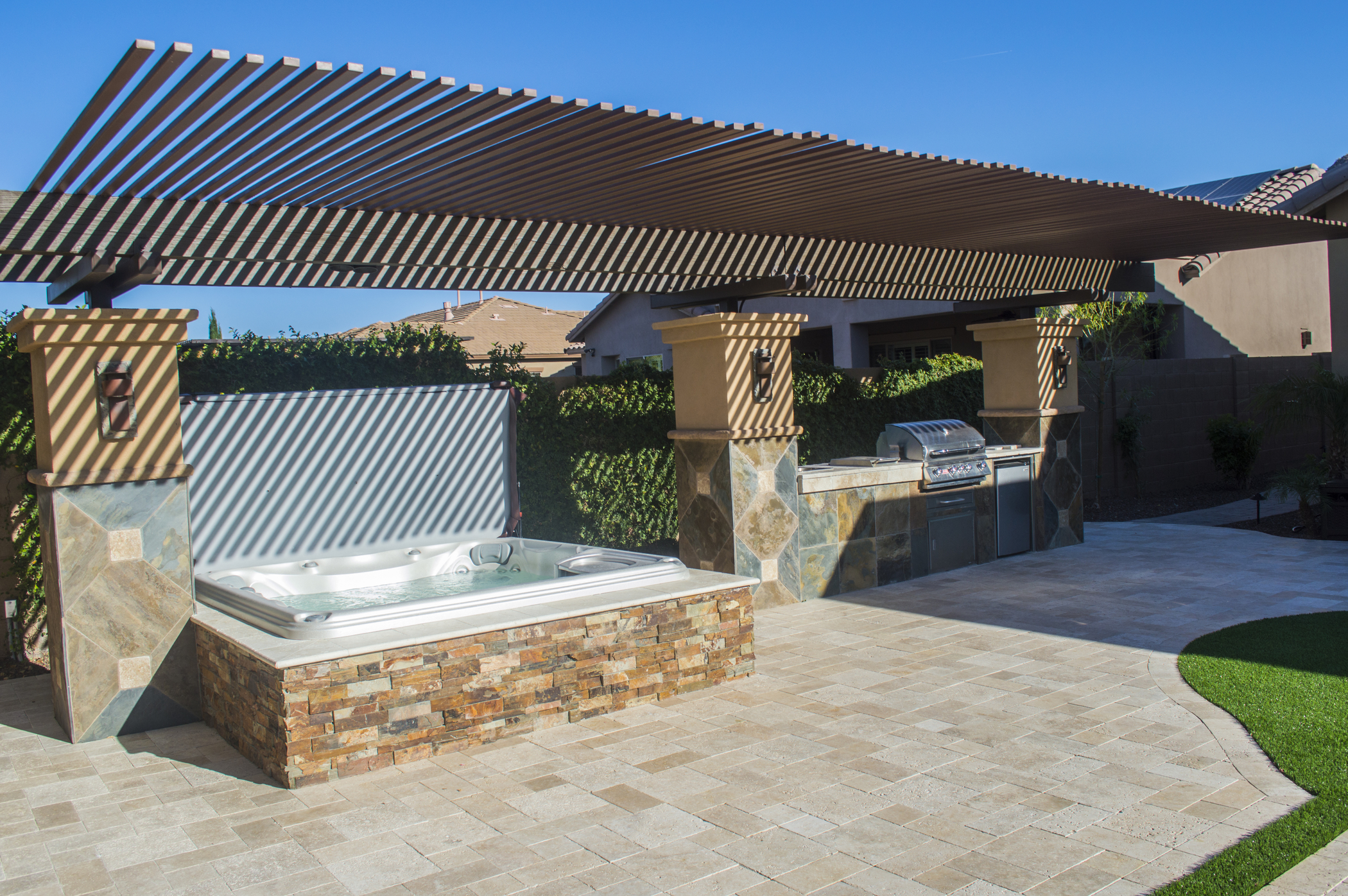 Private outdoor hot tub installation. Private outdoor hot tub installation.